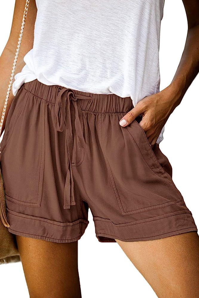 Acelitt Women Comfy Drawstring Casual Elastic Waist Pocketed Shorts,S-3XL | Amazon (US)