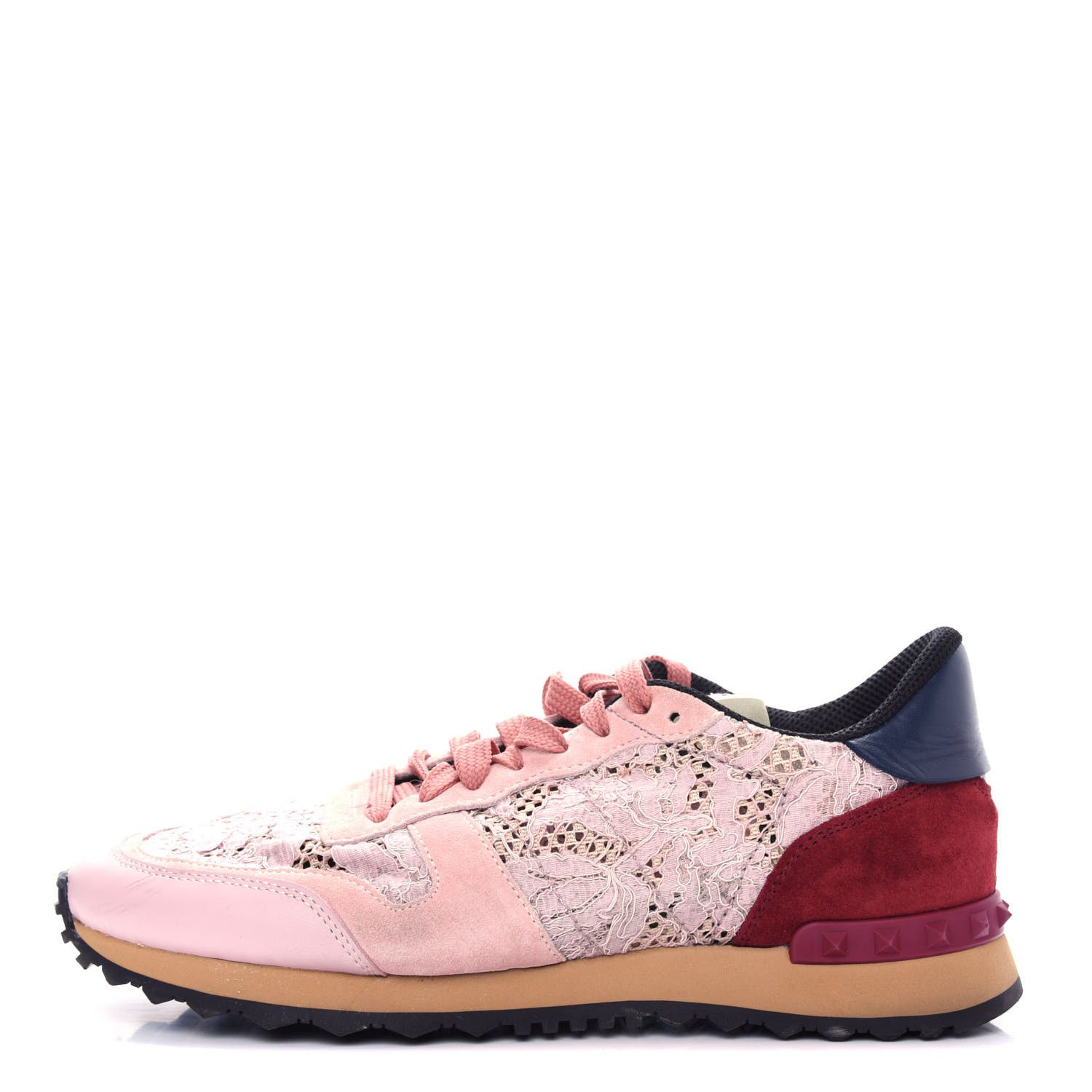 VALENTINO

Calfskin Suede Macrame Lace Rockstud Sneakers 41 Water Rose | Fashionphile