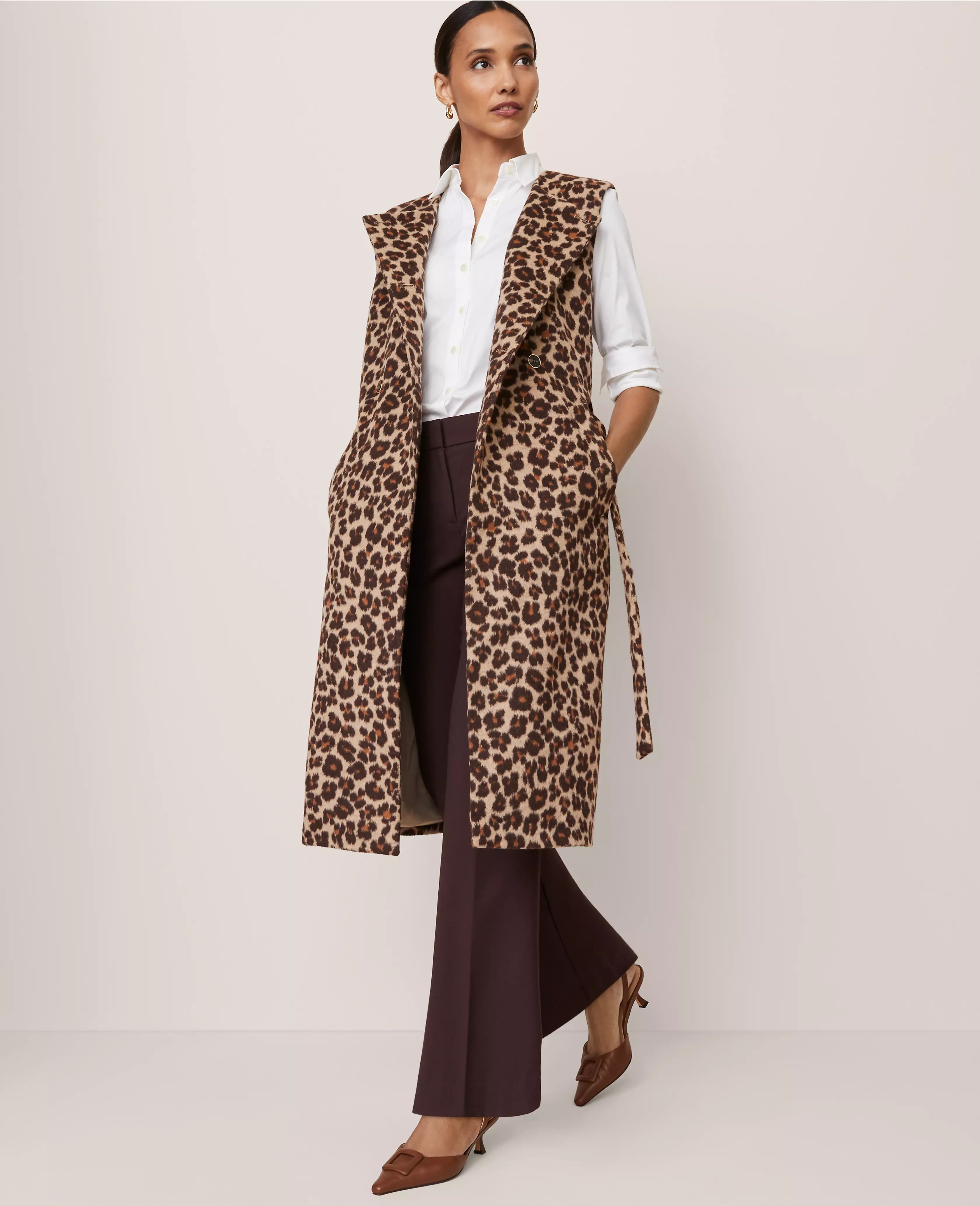 Animal Print Belted Trench Vest | Ann Taylor