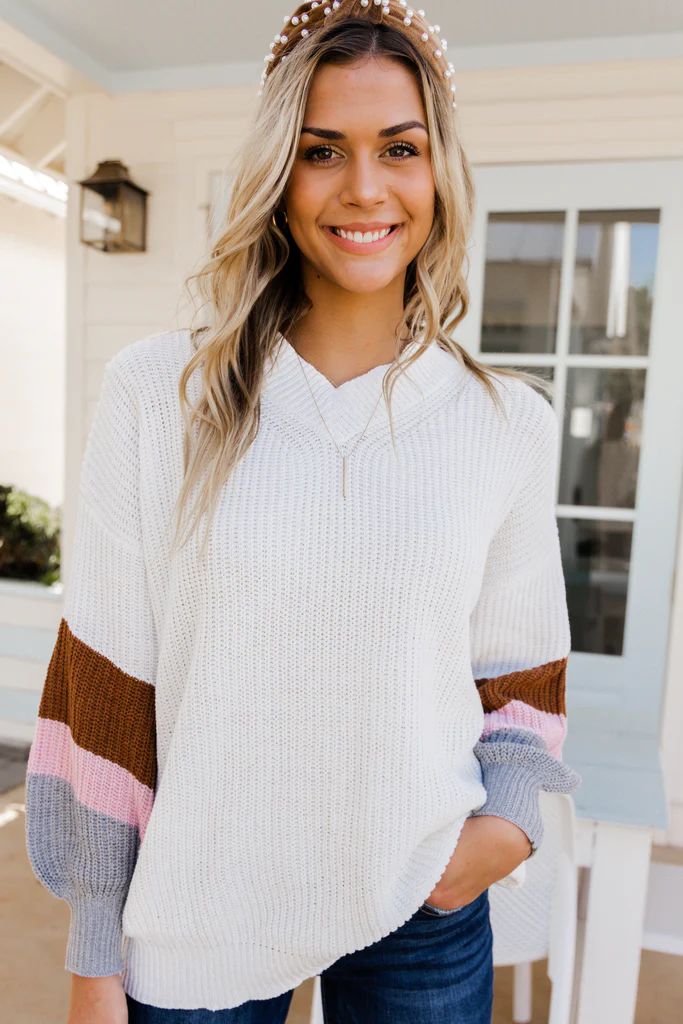Take The Leap White Colorblock Sweater | The Mint Julep Boutique