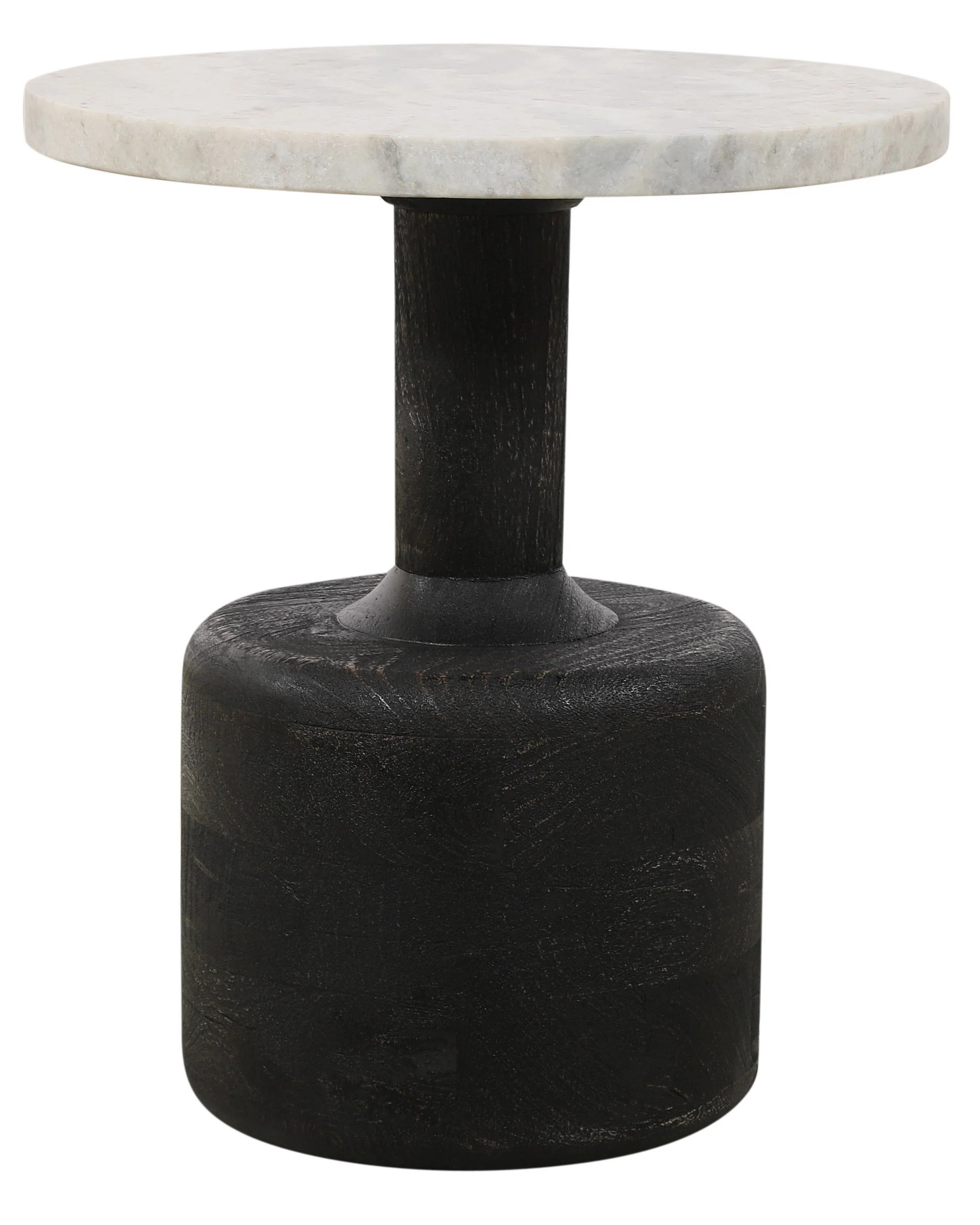 21" White and Black Distressed Marble and Solid Wood Round Pedestal End Table | Wayfair North America