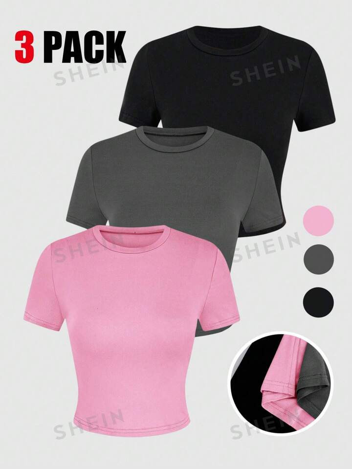 SHEIN EZwear 3 stuks Basis Slank T-shirts | SHEIN