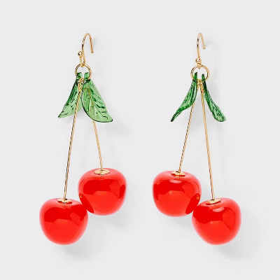Cherry Drop Earrings - A New Day™ Red/Gold: Nickel-Free Metal, Post Closure, 2.8" Length, 1.1" ... | Target