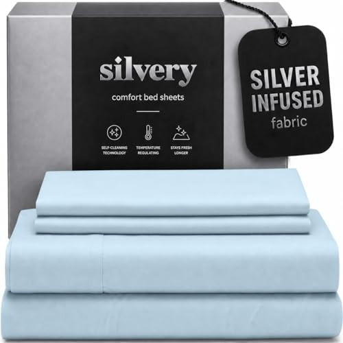 Silvery Silver Infused Bed Sheets Set - Ultra-Soft Temperature-Regulating Fabric with Self-Cleaning Technology™ that Stays Fresh 3X Longer for Hygienic Sleep | Amazon (US)