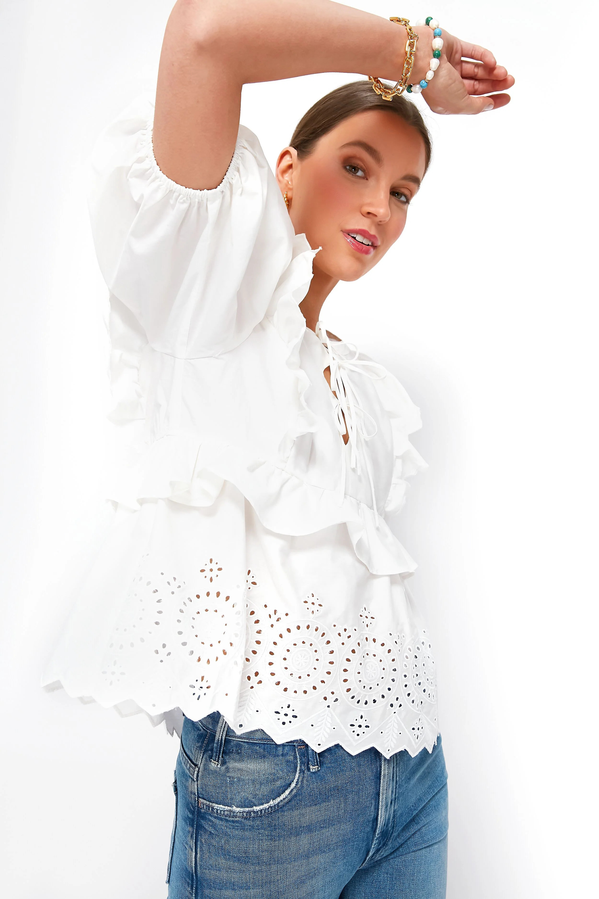 White Ruffle Eyelet Top | Tuckernuck (US)