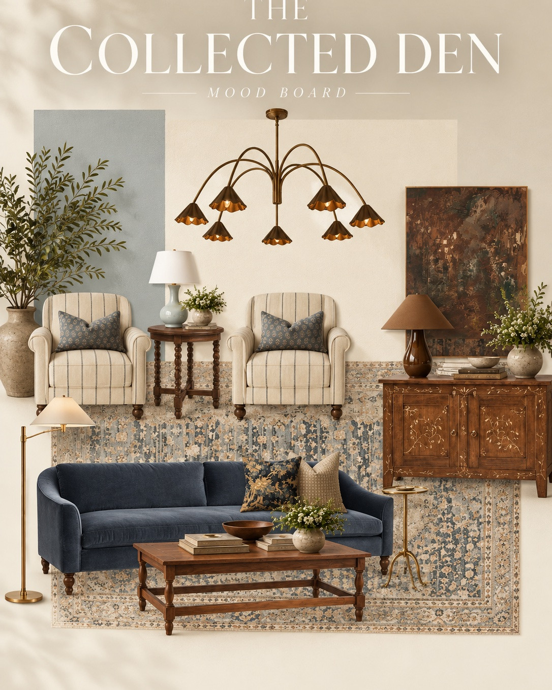 The Collected Den ✨

A layered mix of muted blues, warm woods, soft cream, vintage-inspired pattern, and brass accents — all pulled together for a cozy, collected look that still feels polished.

I love how these pieces balance traditional character with a more relaxed, livable feel.

Shop the pieces from this look below 🤍

#LTKhome #LTKstyletip #LTKinteriors #HomeDecor #InteriorDesign #DesignerFinds #LivingRoomInspo #CollectedHome #TraditionalInteriors #TransitionalDesign