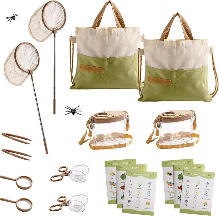 ROBOTIME 2Sets Bug Catcher for Kids, Sturdy Bug Catching Kit with Butterfly Net, Insect Box, Magn... | Amazon (US)