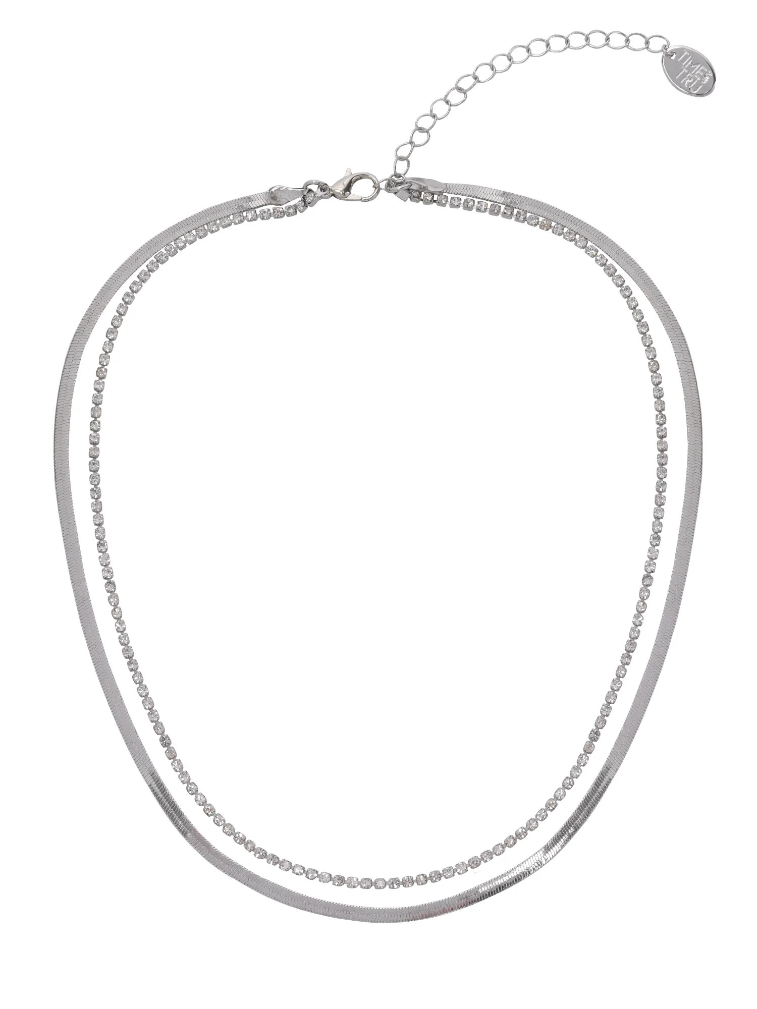 Time And Tru Women's Silver Tone Layered Crystal and Metal Necklace | Walmart (US)