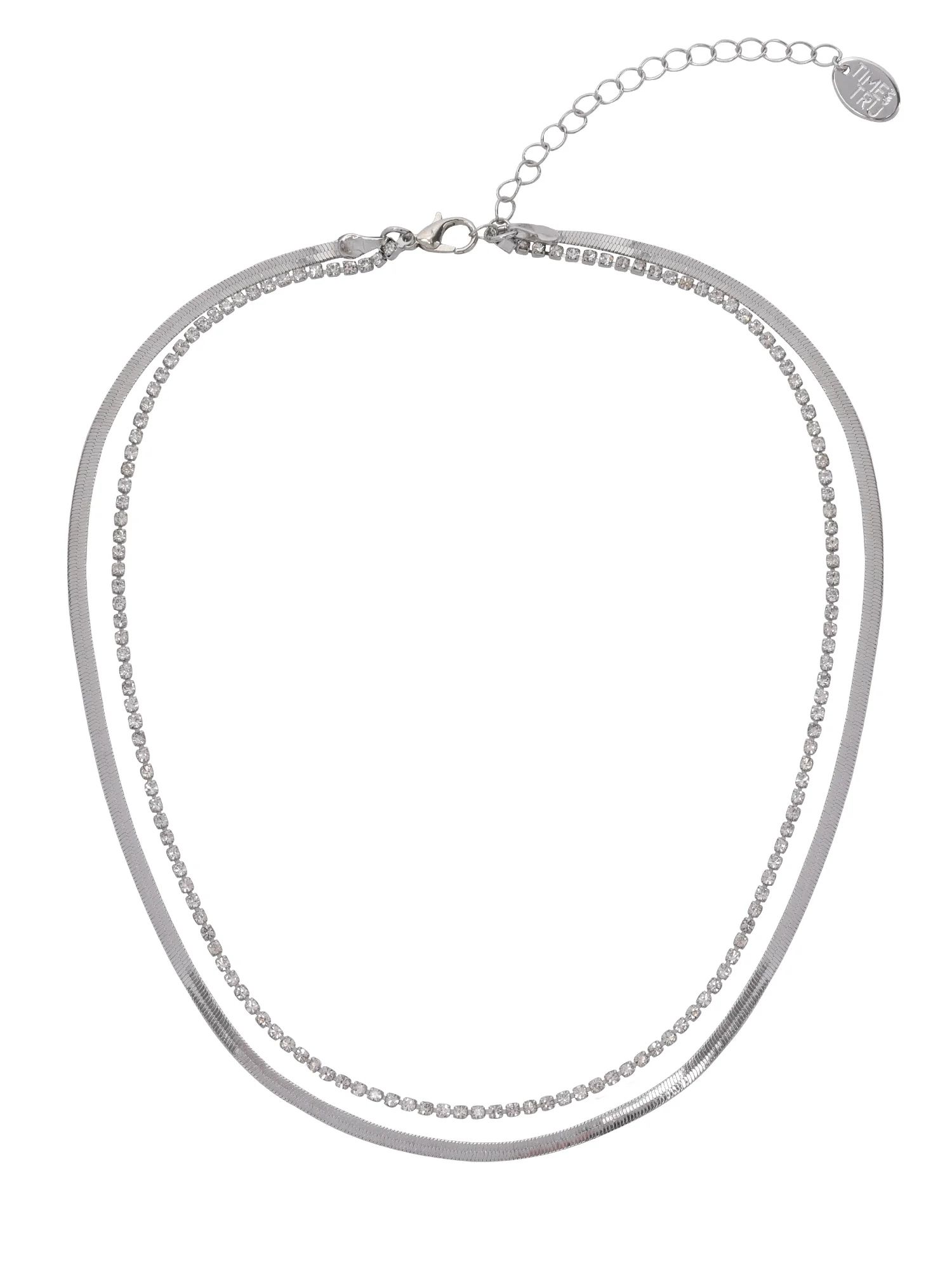 Time And Tru Women's Silver Tone Layered Crystal and Metal Necklace | Walmart (US)