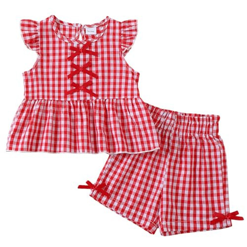 Jecson 24 Months Girls Clothes Toddler Summer Outfits Cotton Ruffled Sleeve Plaid Shirt Tops and Shorts Set Outfits | Amazon (US)