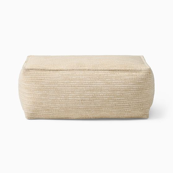 Dori Indoor/Outdoor Pouf, Natural/Alabaster, 18""x30""x13 | West Elm (US)