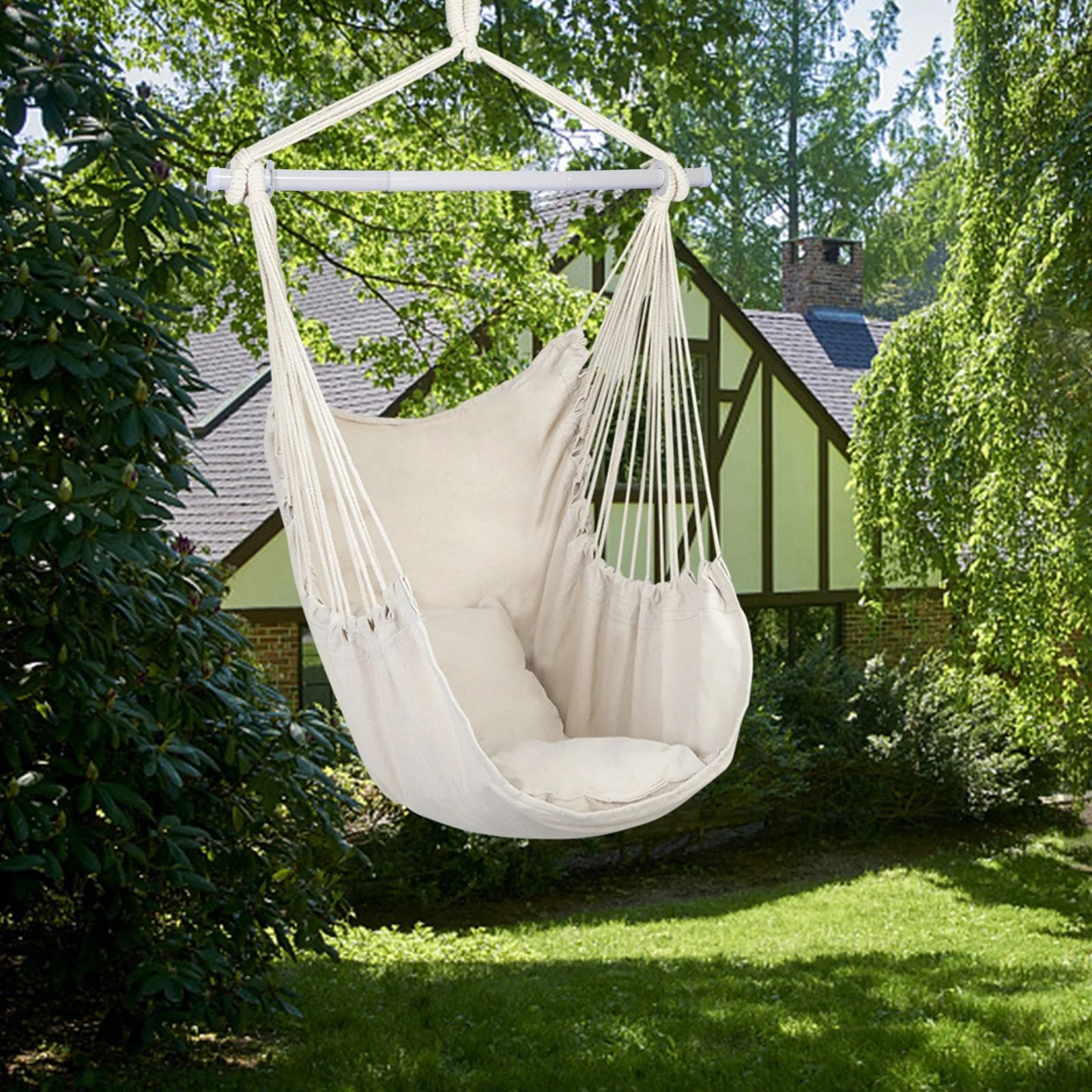 Large Hammock Chair Swing, Relax Hanging Rope Swing Chair with Detachable Metal Support Bar & Two... | Walmart (US)