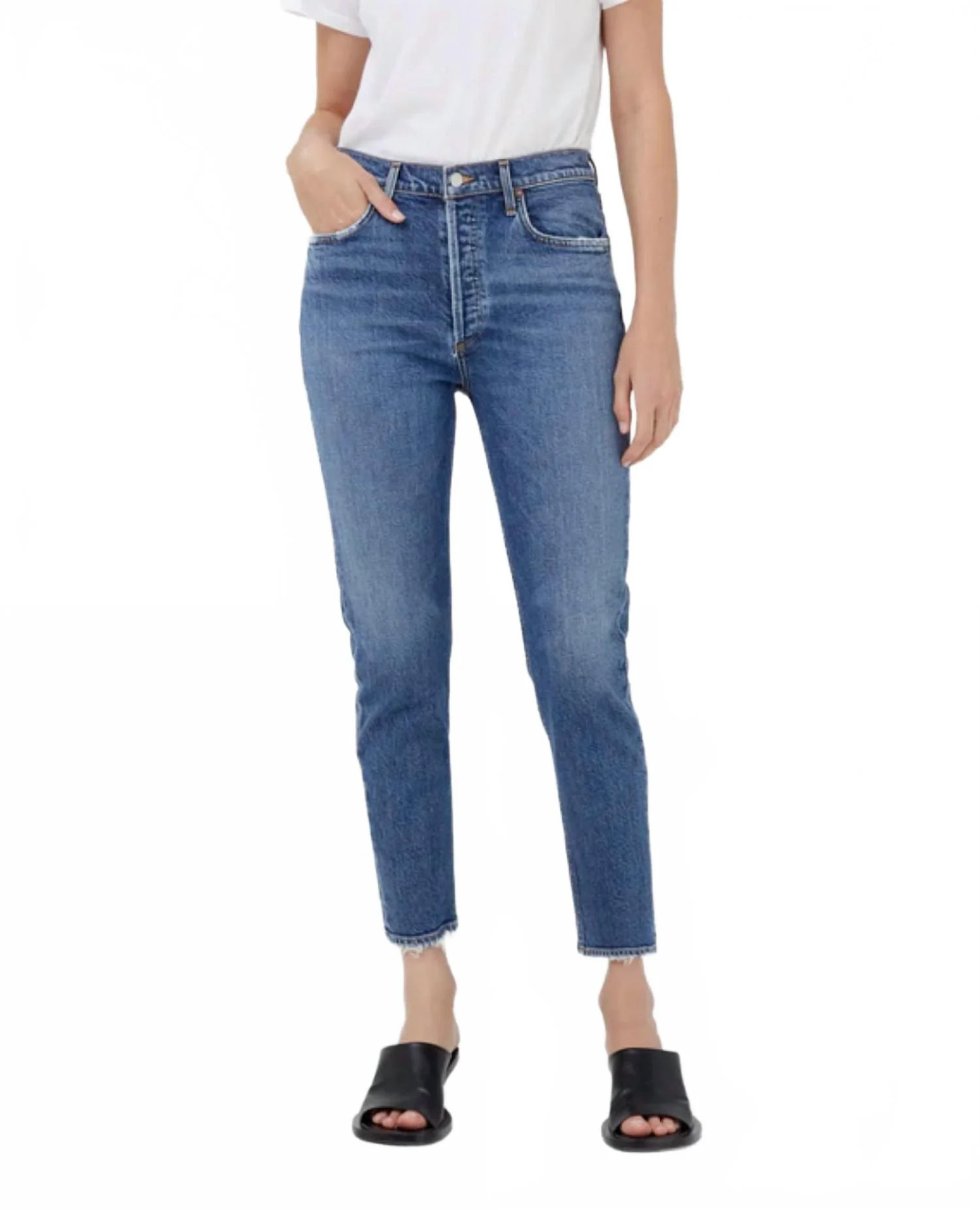 Riley High Rise Straight Crop Jeans In Silence | Shop Simon
