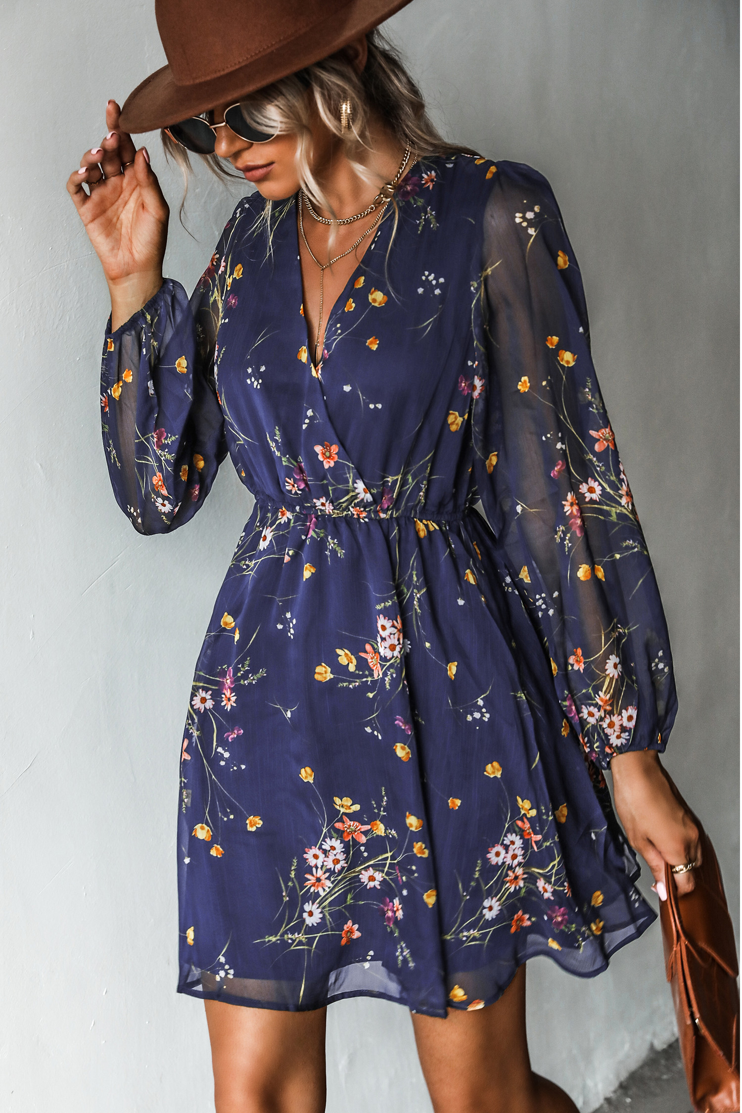 Realm Of Sky Floral Print Chiffon A-Line Mini Dress | Cupshe US
