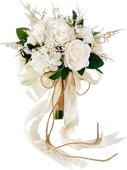 FEILUOYI Wedding Bouquets for Bride Bridesmaid Bouquet Champagne White Rose Artificial Roses for ... | Amazon (US)