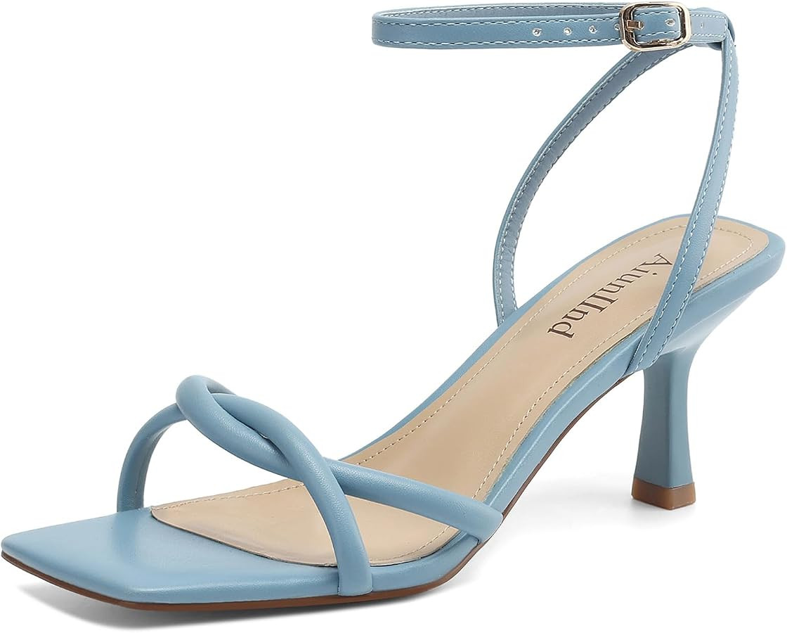 AIUNIIND Women's Kitten Low Heel Sandals, Strappy Square Open Toe 2.5 inch | Amazon (US)
