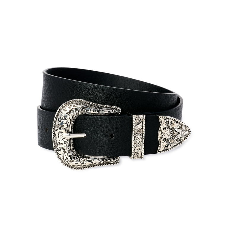 No Boundaries Women's Decorative Buckle Belt, Black | Walmart (US)