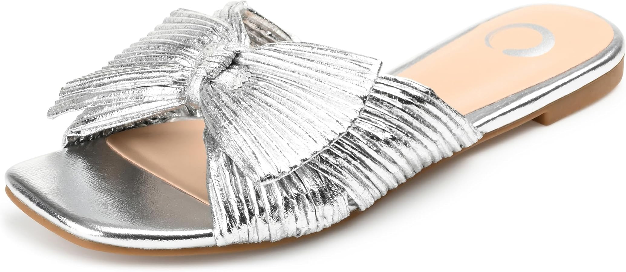 Journee Womens Pleated Metallic Bow Knot Low Block Heel Padded Open Square Toe Serlina Slide Sand... | Amazon (US)