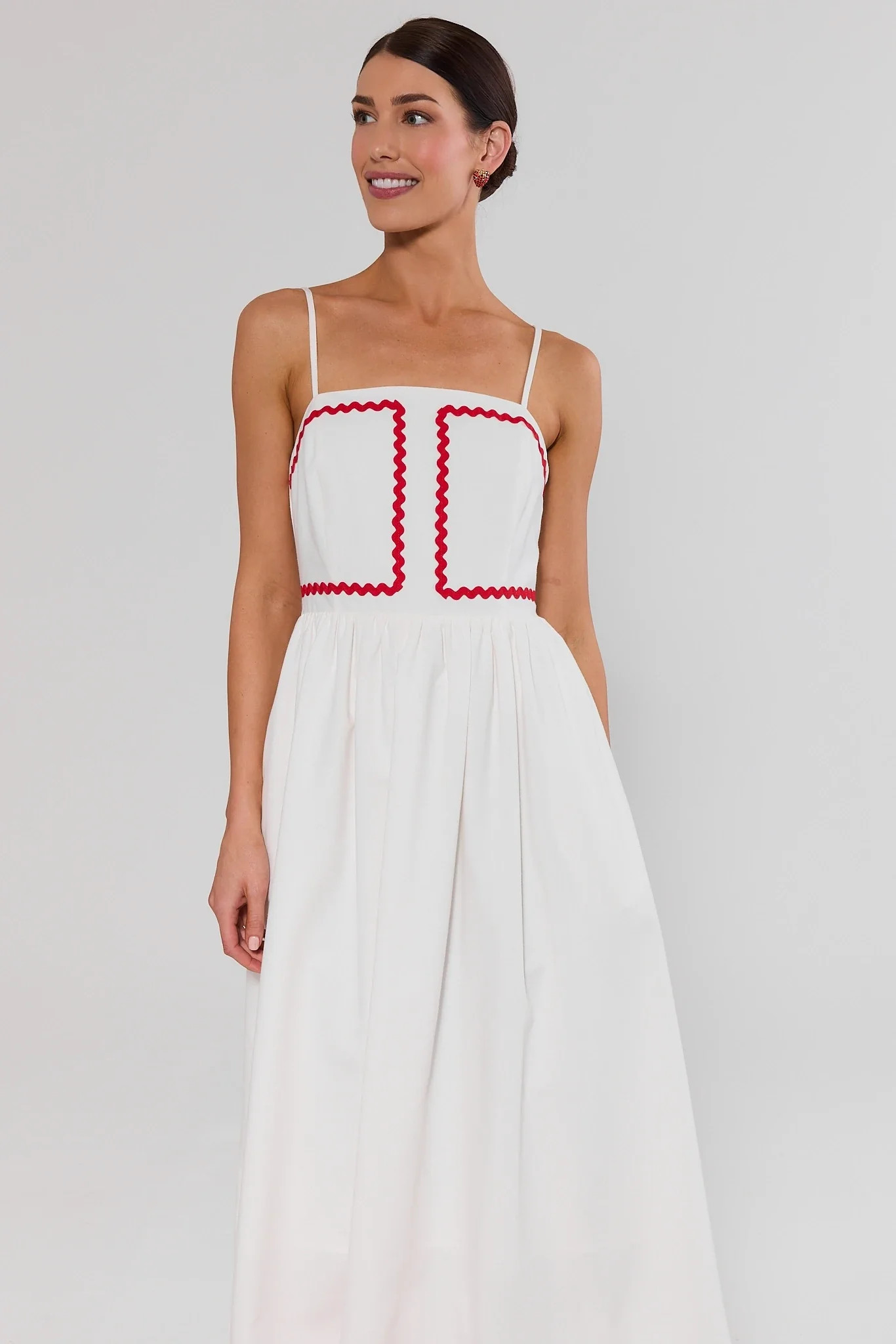 White Contrast Trim Midi Dress | Avara