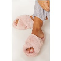 Pink Fluffy Cross Strap Slippers | PrettyLittleThing IE