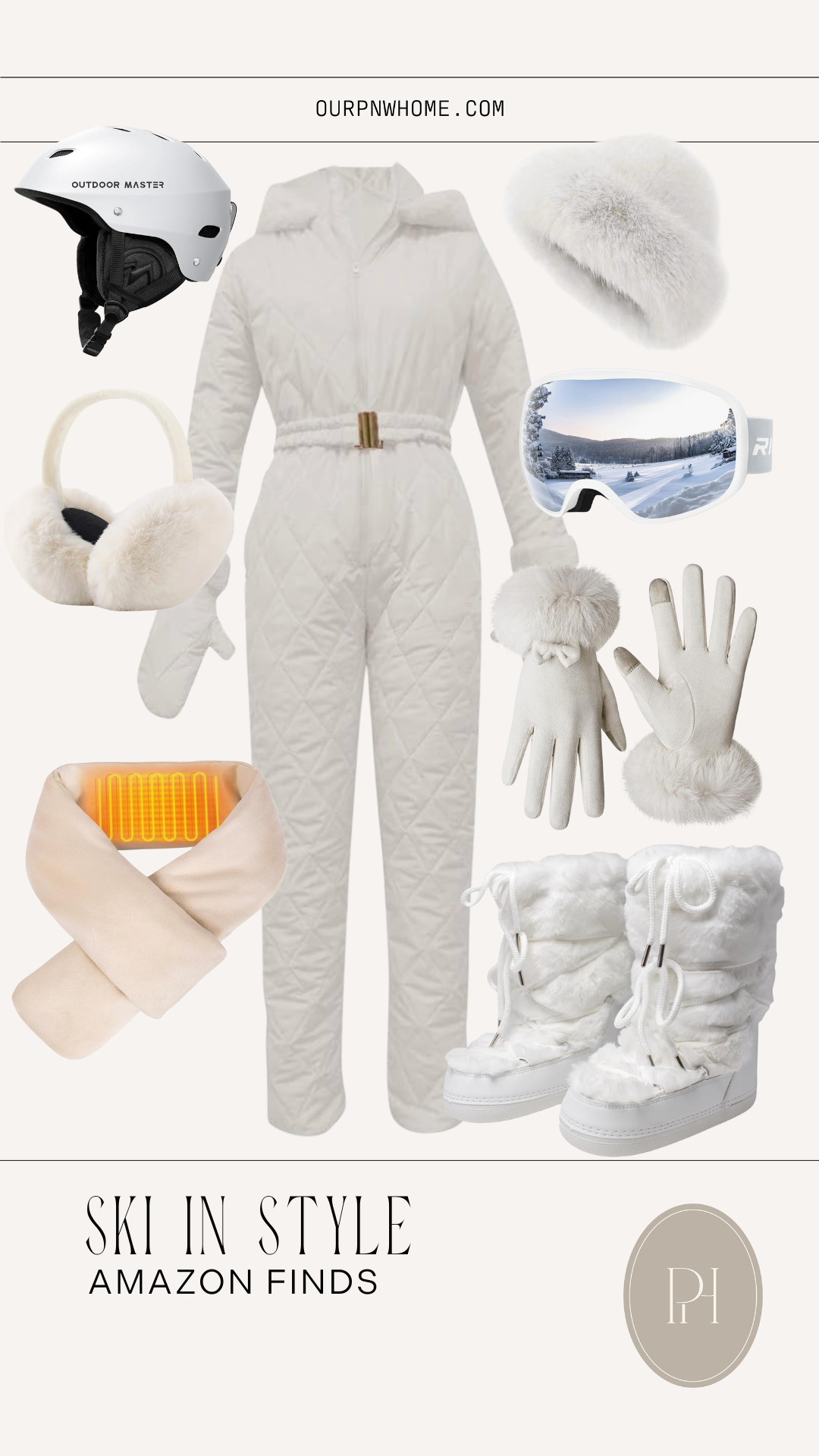 Loving these stylish ski gear finds from Amazon!

one piece ski suit, one piece snow suit, white ski suit, faux fur snow boots, white snow boots, white glove, faux fur earmuffs, white ski helmet, snowboard helmet, faux fur hat, heated scarf, fur scarf, ski goggles 

 #LTKootd #LTKSeasonal #LTKActive