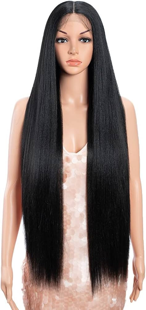Style Icon 36" Lace Front Wigs Super Long Yaki Straight Wig With Baby Hair 130% Density Synthetic... | Amazon (US)
