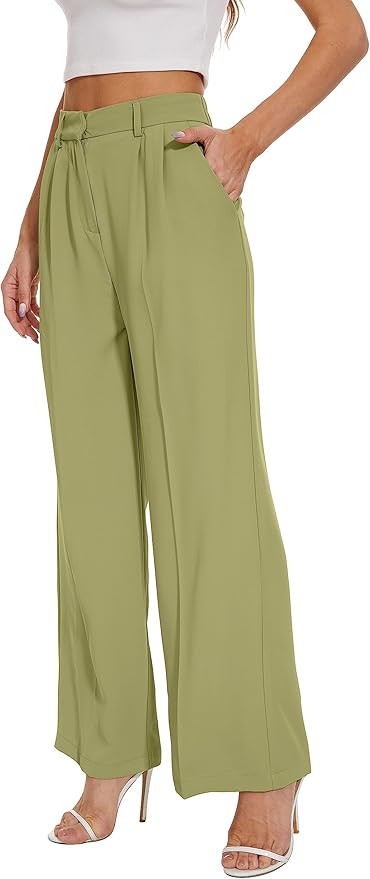 FUNYYZO Women's Wide Leg Pants High Elastic Waisted in The Back Business Work Trousers Long Strai... | Amazon (US)