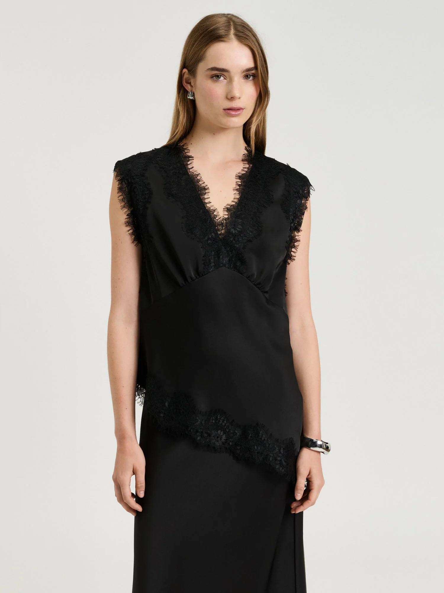WASHED SATIN LACE TRIM TOP | Veronika Maine AU