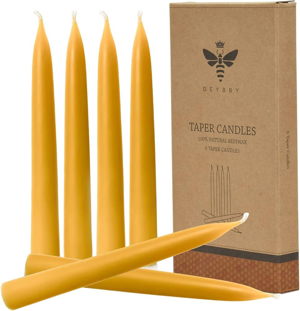 Natural Beeswax Taper Candles, DEYBBY Smokeless and Dripless Beeswax Candles, Long Lasting Burnin... | Amazon (US)