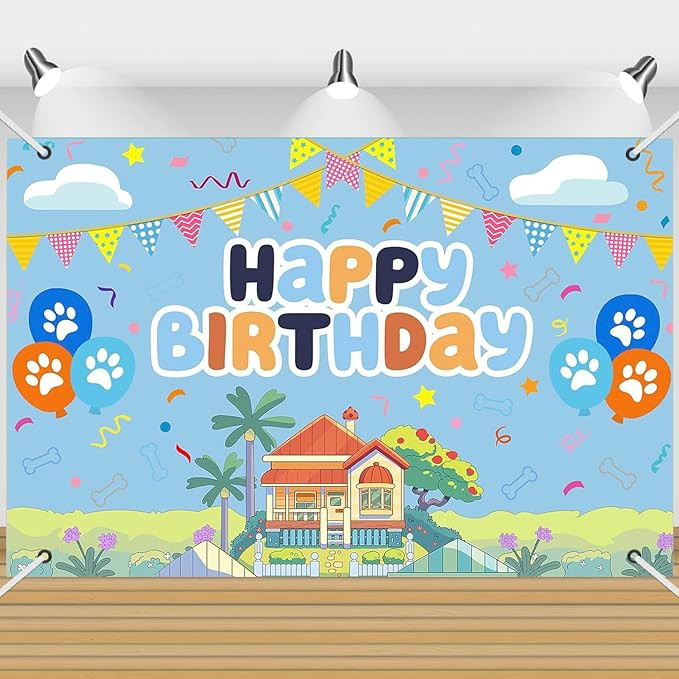 5x3ft Blue Dog Birthday Backdrop with 32ft Ribbon, Birthday Party Decoration Background, Cute Car... | Amazon (US)