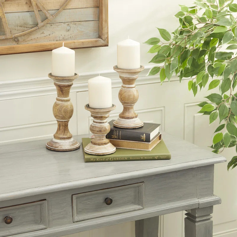 10.05'' H Solid Wood Tabletop Candlestick | Wayfair North America