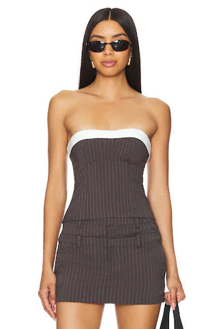 Ashley Top in Grey Pinstripe | Revolve Clothing (Global)