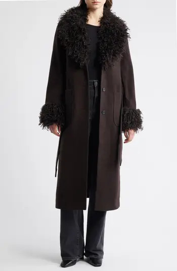 & Other Stories Faux Fur Trim Belted Recycled Wool Blend Coat | Nordstrom | Nordstrom
