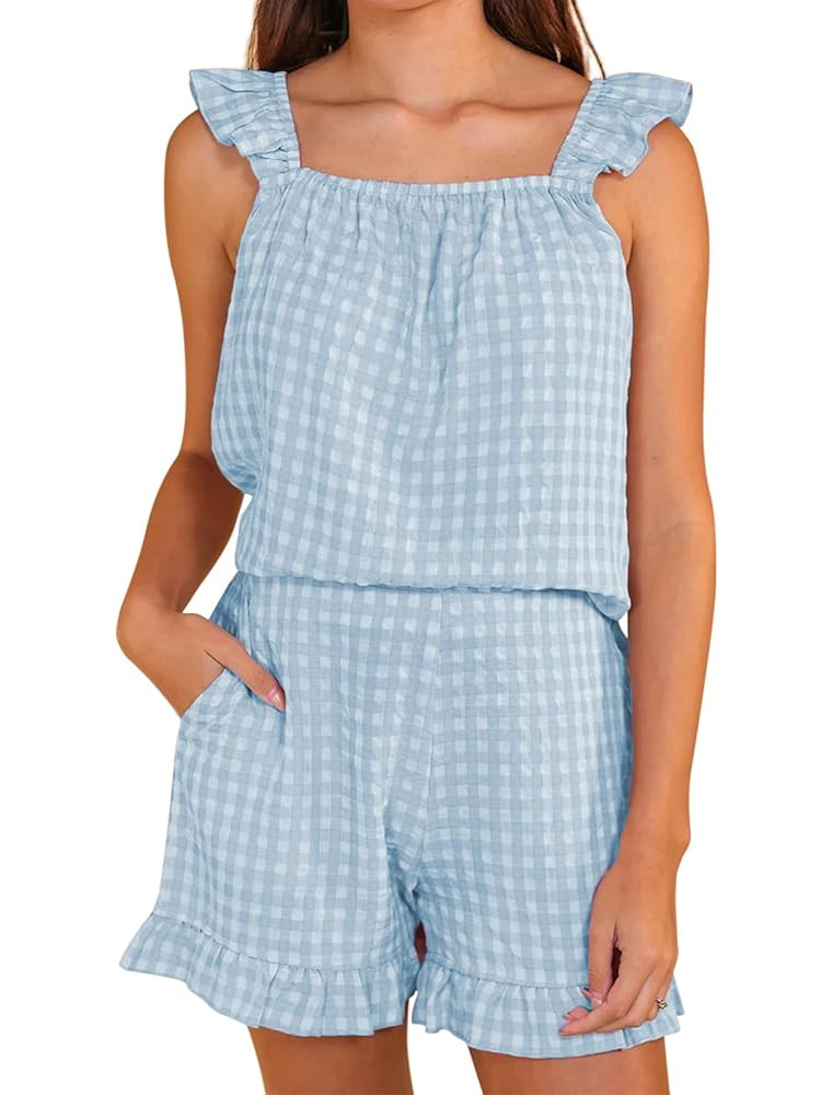 Women 2 Piece Pajama Outfits Y2k Babydoll Cami Top Shorts Lounge Set Cute Summer Sleepwear | Amazon (US)