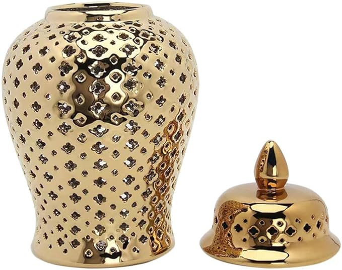 IMIKEYA Ceramic Ginger Jar with Lid Lattice Decorative Temple Jar Cut Out Ceramic Vase for Living... | Amazon (US)