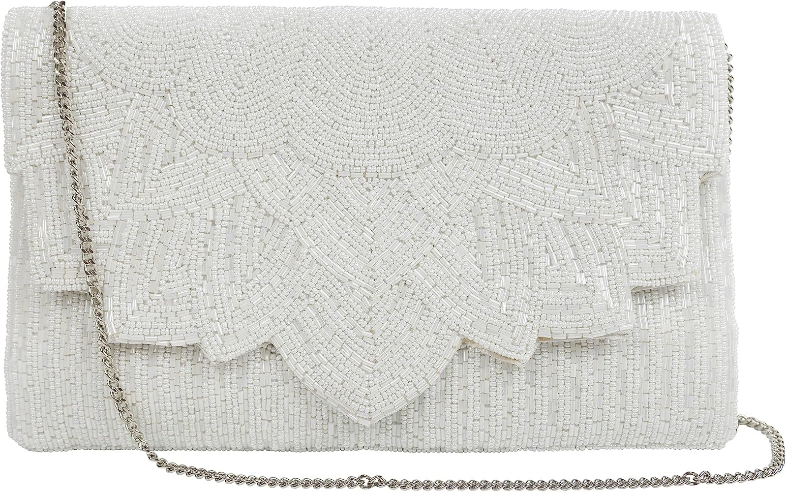 Evening Bag White Flower Scallop Pearl Clutch Bag, Bride Clutch, Hand Beaded Bride Purse, White P... | Amazon (US)