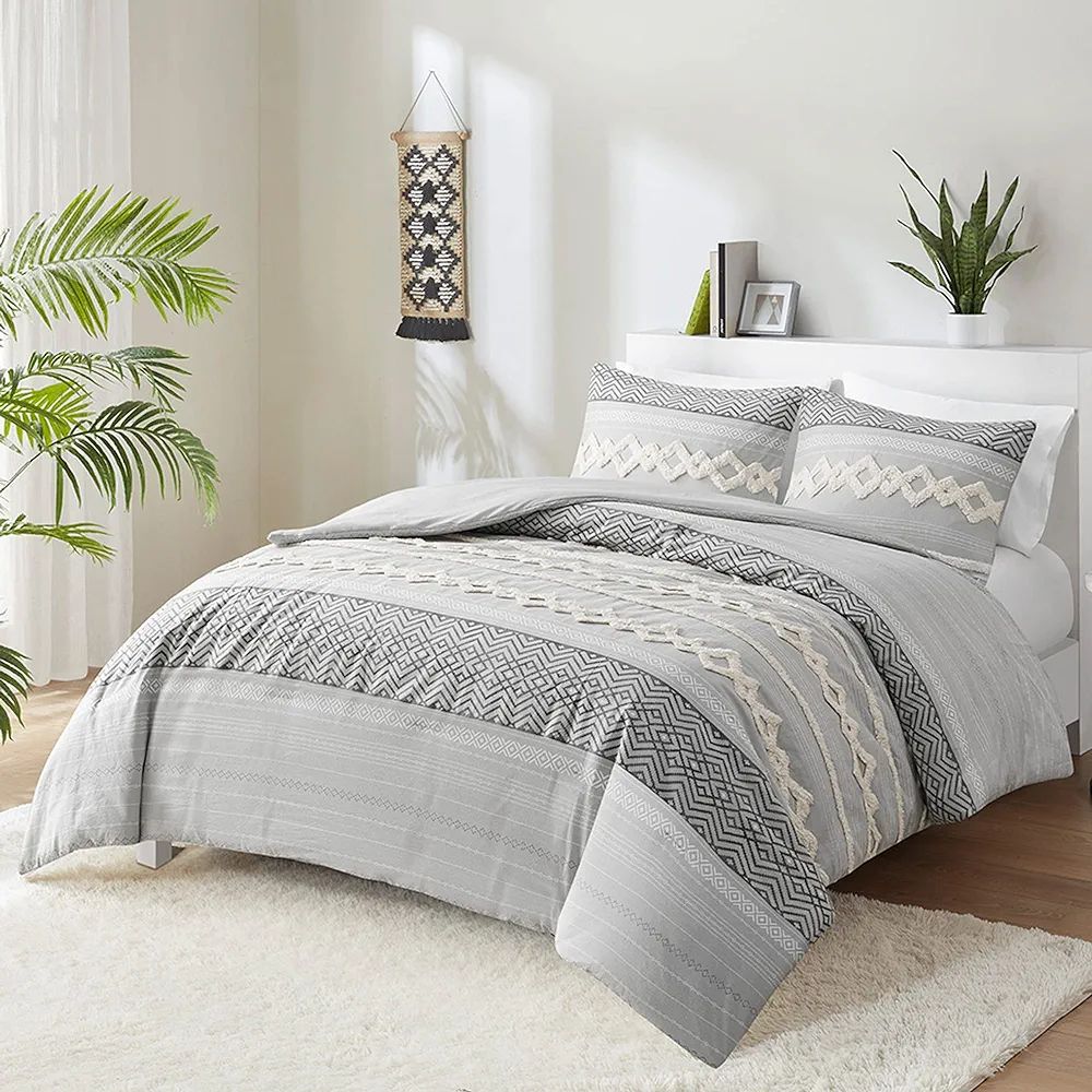 Hyde Lane Boho Gray Comforter Set King, Farmhouse Bedding Sets, Cotton Top with Modern Neutral St... | Amazon (US)