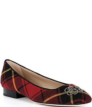 Lauren Ralph Lauren Emellie Tartan Plaid Embroidered Script Logo Ballet Flats - 9 | Dillard's