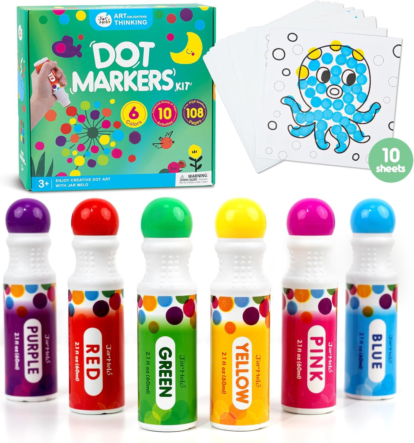 Jar Melo Washable Dot Markers, 6 Colors Dot Paints with 108 PDF & 10 Physical Activity Papers, No... | Amazon (US)