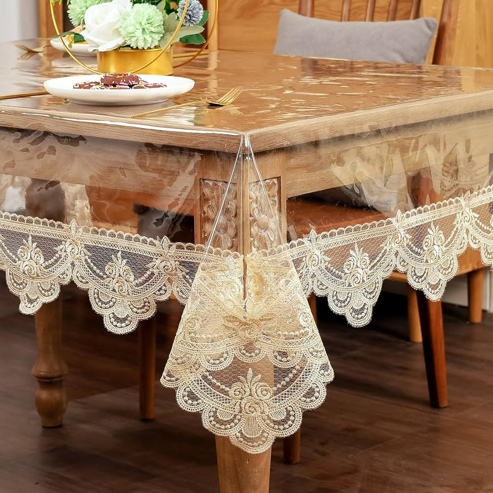 OOKSEN Clear Plastic Tablecloth, Rectangle Lace Vinyl Waterproof Table Cloth Wipeable Table Cover... | Amazon (US)