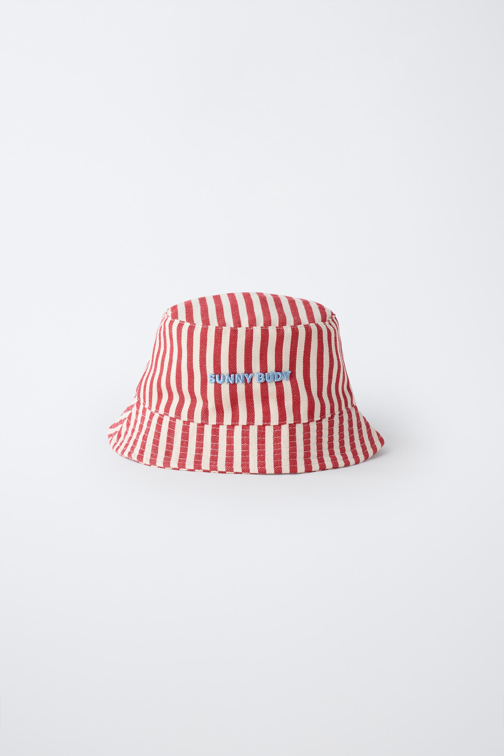 STRIPED BUCKET HAT WITH EMBROIDERED TEXT | Zara US