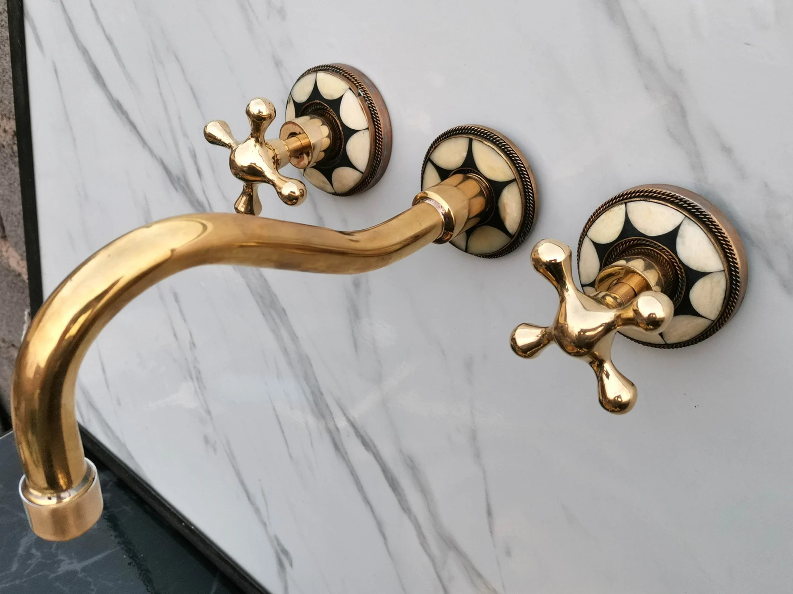 Unlacquered Brass Wall Mounted Faucet for Bathroom Wall Mount - Etsy | Etsy (US)