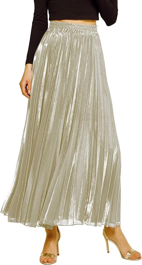 CHARTOU Women's Premium Metallic Shiny Shimmer Accordion Pleated Long Maxi Skirt | Amazon (US)