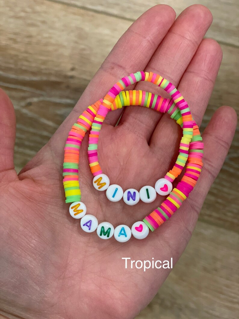 Mama & Mini Personalized Bracelet Set Stretch With Heishi | Etsy | Etsy (US)