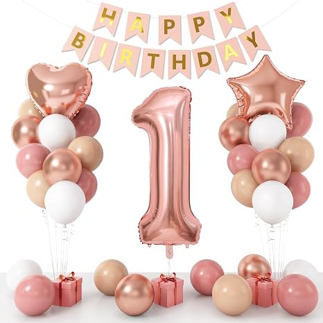 Boho 1st Birthday Decorations for Girls, Dusty Pink Rose Gold White Balloons with 40 Inch Number ... | Amazon (US)