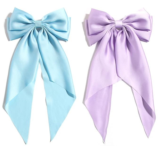 SUSULU Blue Hair Bow Clips for Women Lilac Big Bows Metal Clips French Barrette with Long Tail Sa... | Amazon (US)