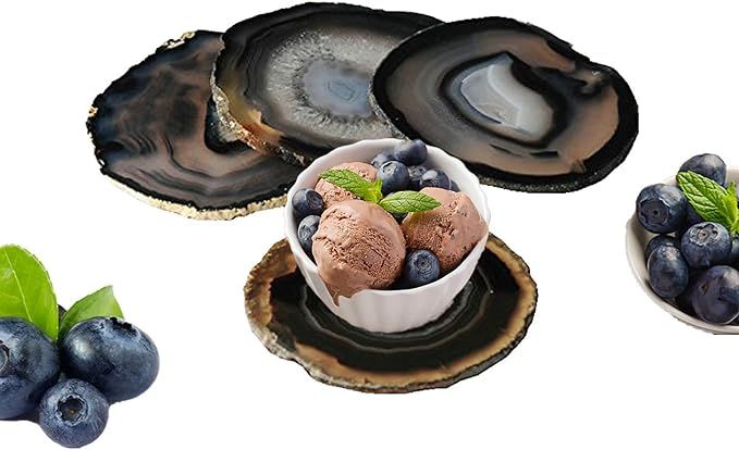 JIC Gem 3.5-4'' Natural Agate Coasters Dyed Black Sliced Geode Polished for Coffee Cup Home Decor... | Amazon (US)