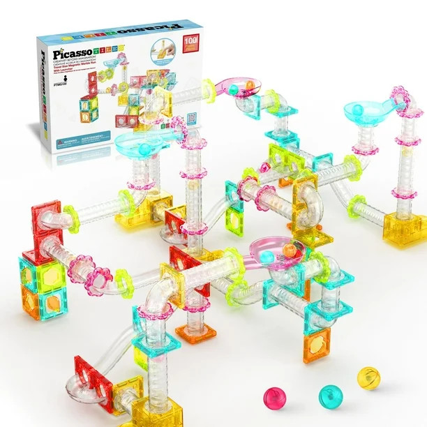 PicassoTiles 100pc Magnetic Marble Run Travel Size Tile Blocks Construction Kids Toy Set On The G... | Walmart (CA)