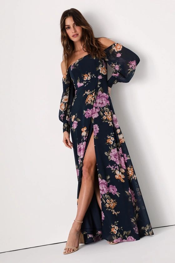 Feel the Romance Navy Blue Floral Off-the-Shoulder Maxi Dress | Lulus (US)