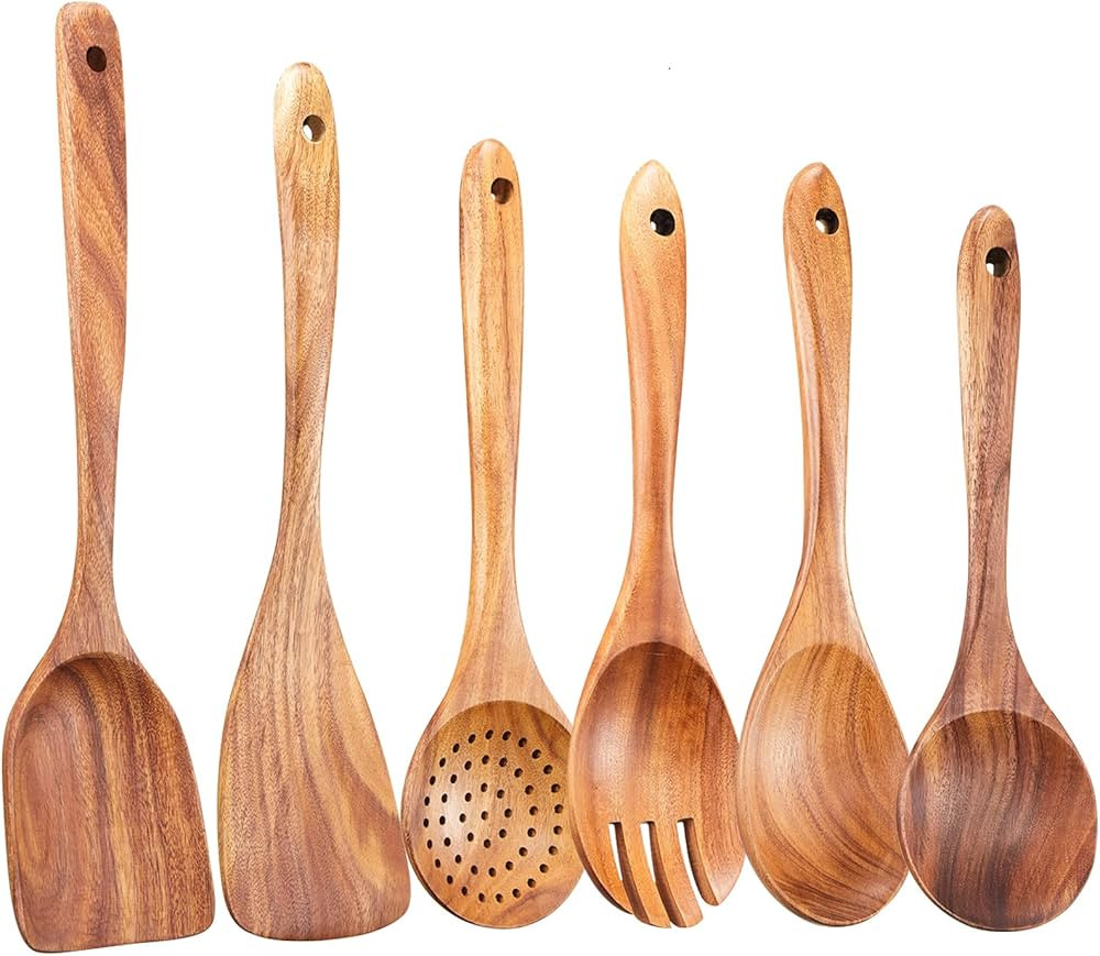 Wooden Kitchen Utensils Set,GUDAMAYE 6 PCE Wooden Spoons for Cooking,Wooden Cooking Utensils,Natu... | Amazon (US)